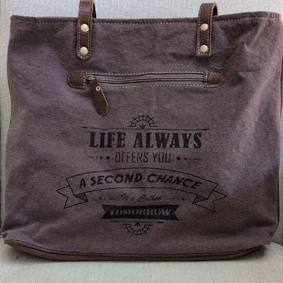 Myra Bag Upcycled Cotton & Cowhide Large Tote - Picture 2 of 12